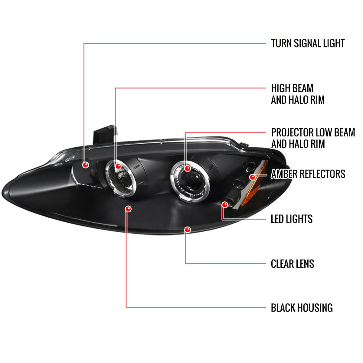 Spec-D 98-04 Dodge Intrepid Halo Projector Headlights Black