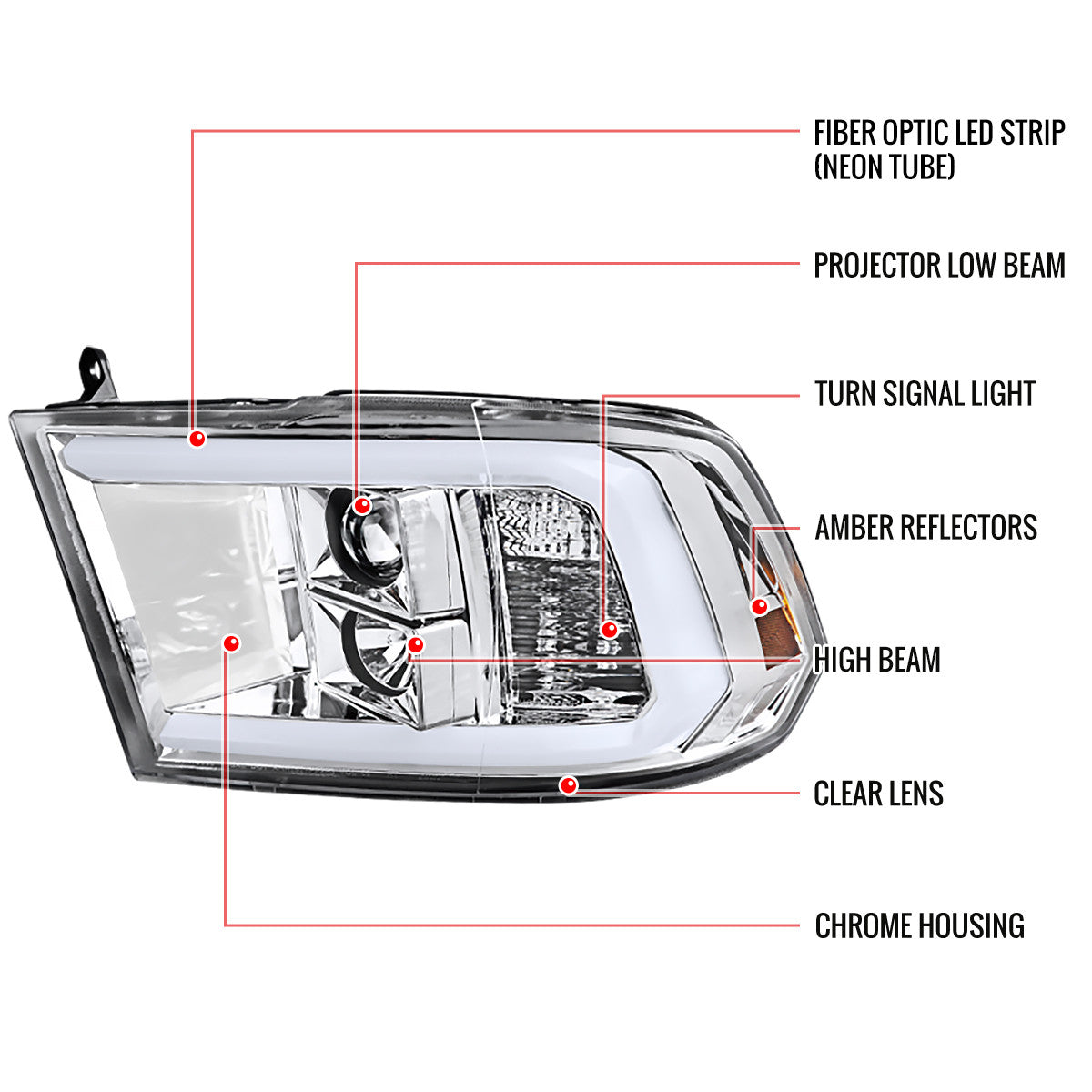Spec-D 09-18 Dodge Ram 1500 2500 3500 LED C-Bar Headlights Chrome