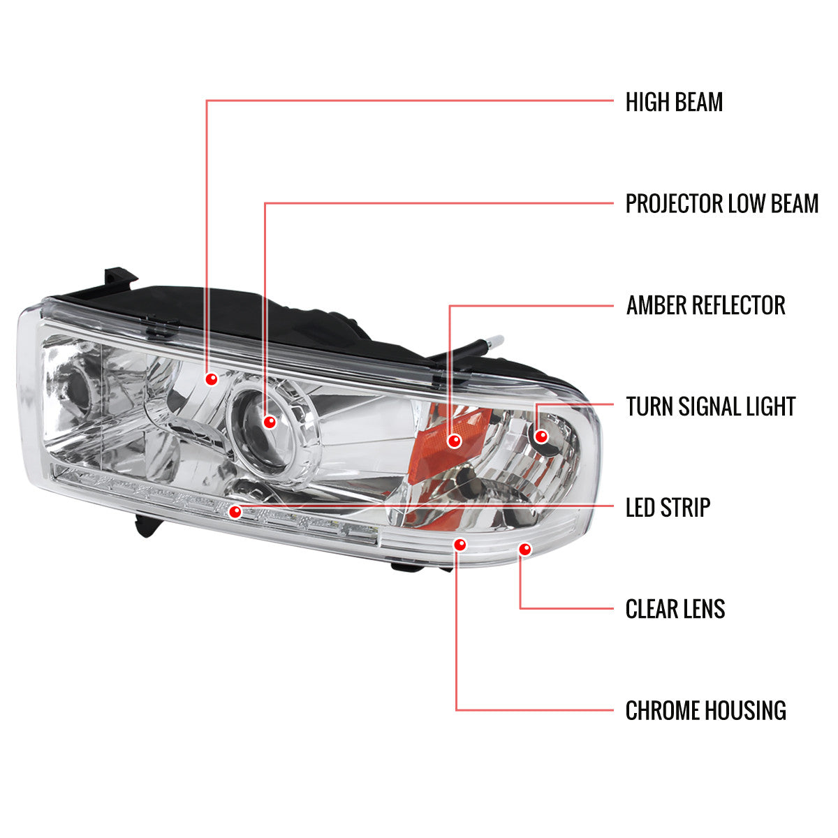 Spec-D 94-02 Dodge Ram 1500 2500 3500 Headlights Chrome