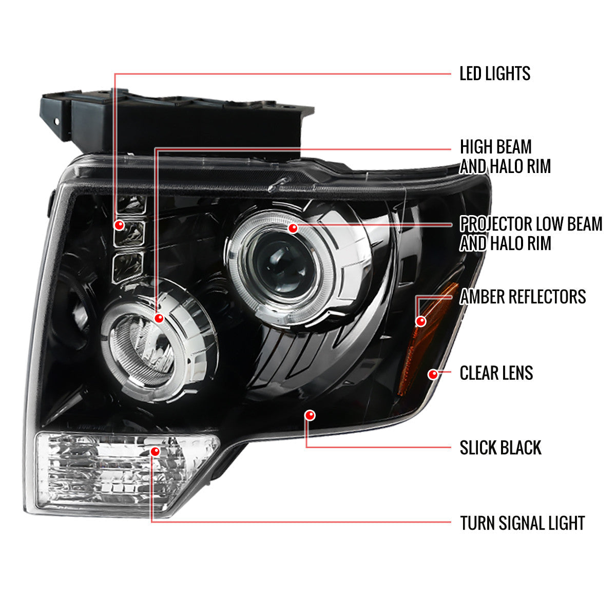 Spec-D 04-08 Ford F150 06-08 Lincoln Mark Projector Headlights Black