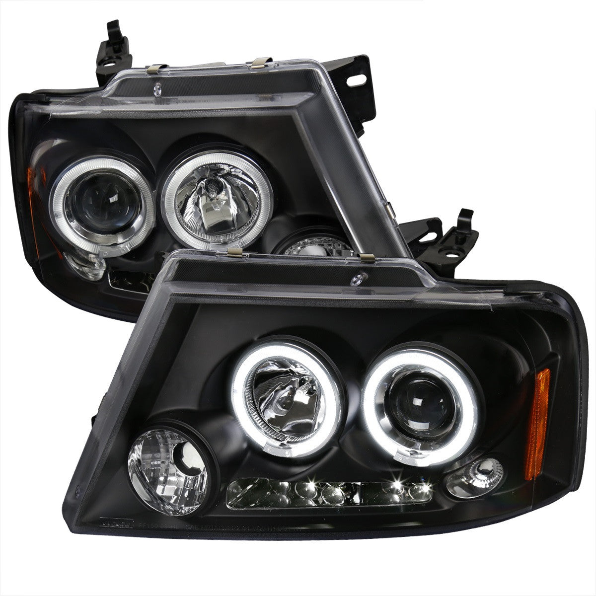 Spec-D 04-08 Ford F150 Halo LED Projector Headlights Black