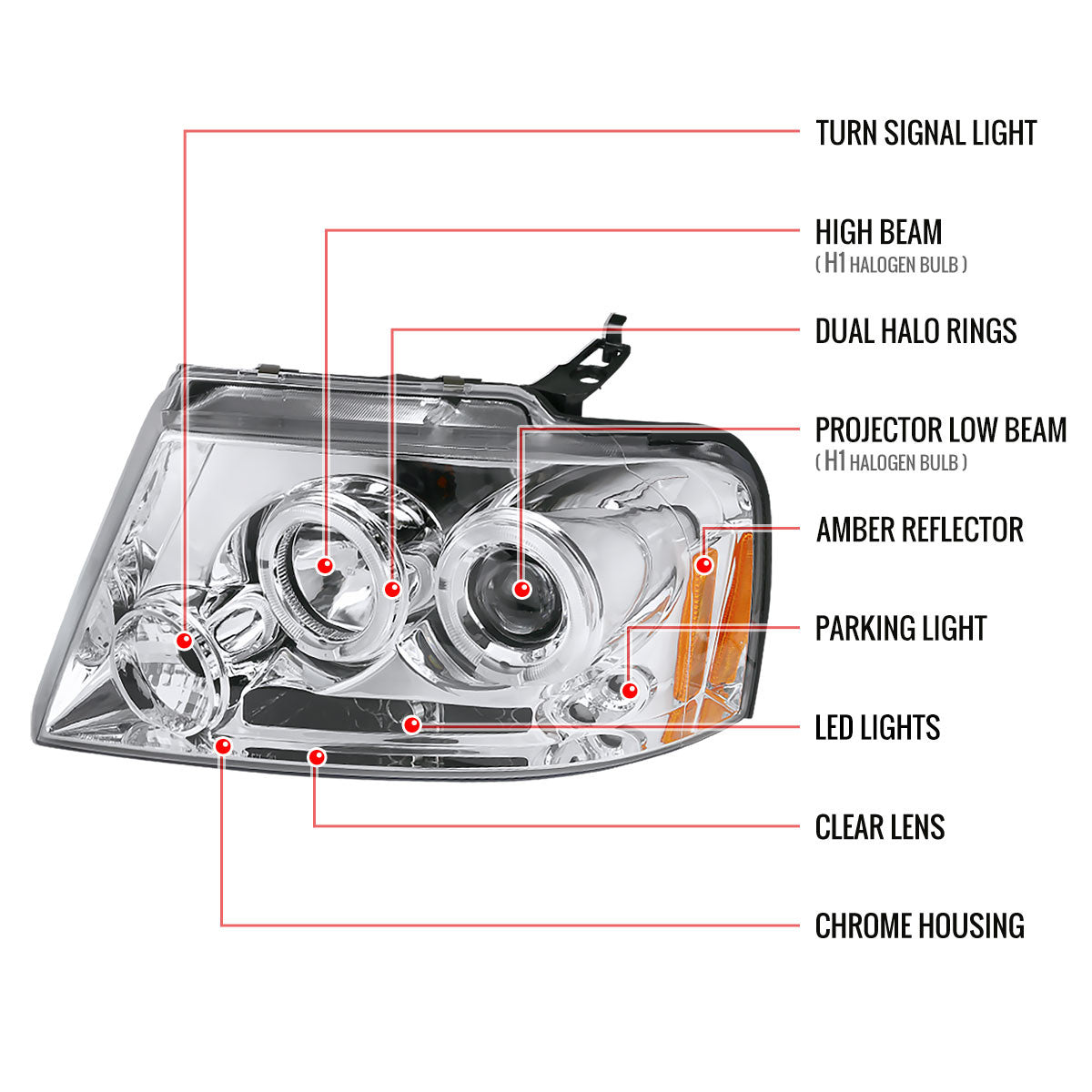 Spec-D 04-08 F-150/Mark LT Halo Projector Headlights Chrome/Clear