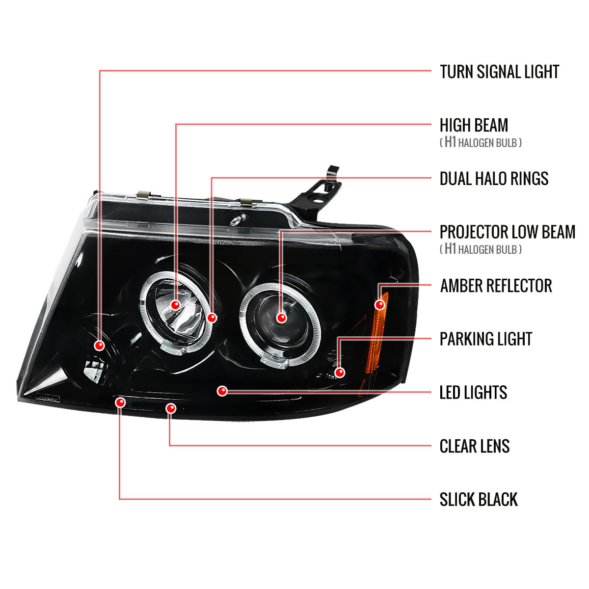 Spec-D 04-08 Ford F-150 Headlights Dual Halo Projector Jet Black