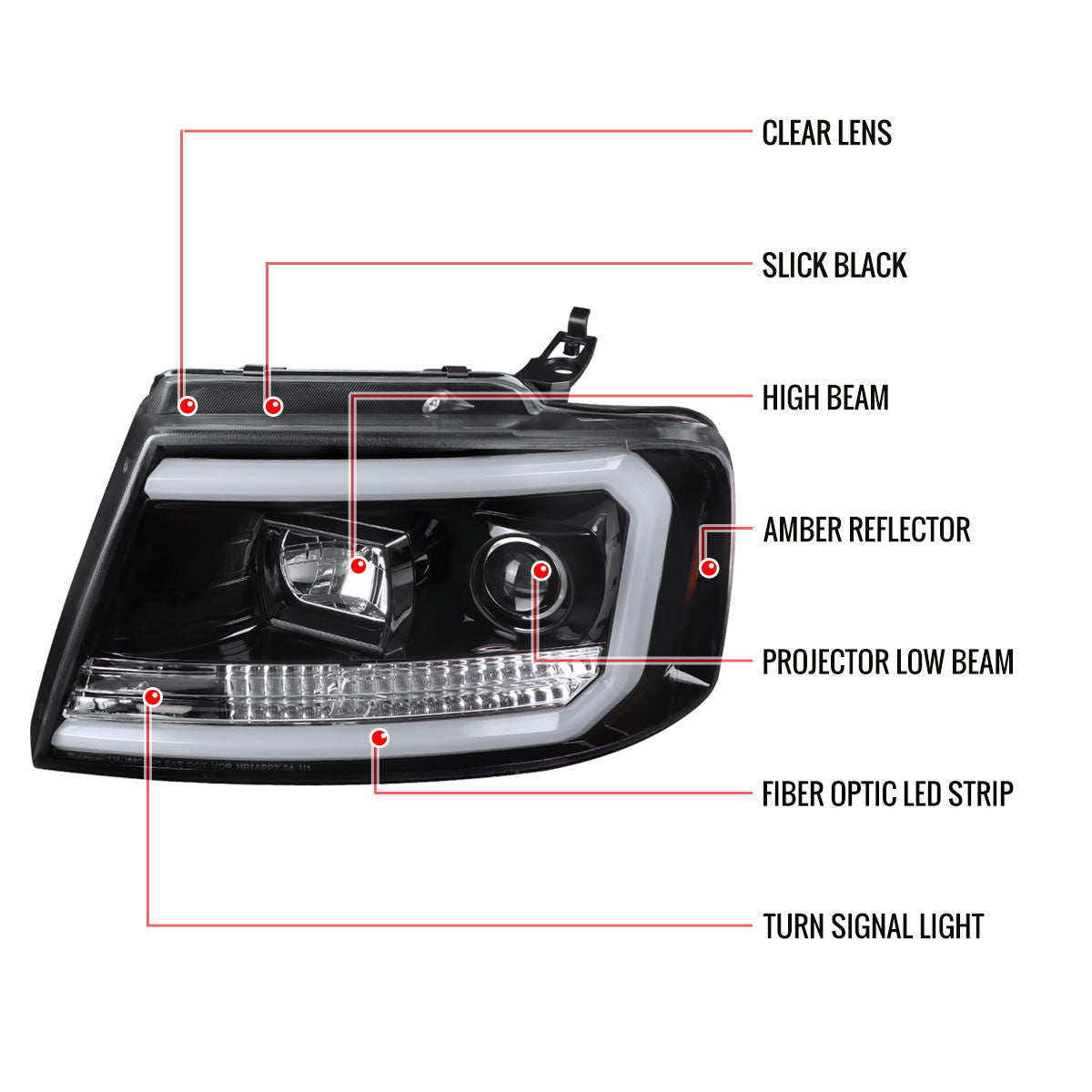 Spec-D 04-08 Ford F150 LED Projector Headlights LED Bar Black