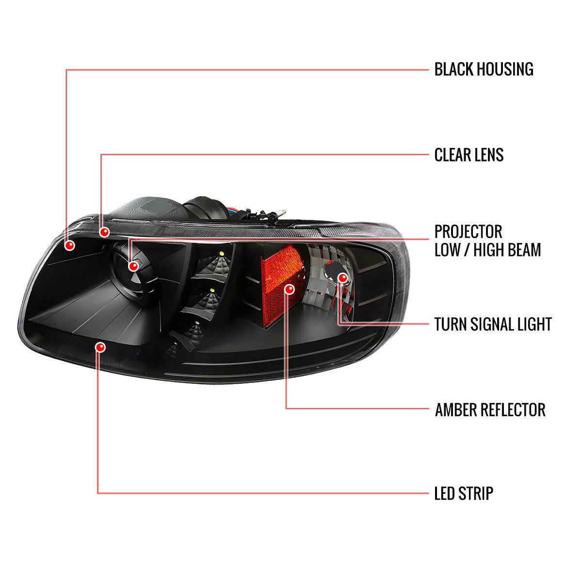 Spec-D 97-04 Ford Expedition F150 Headlights LED Strip Black