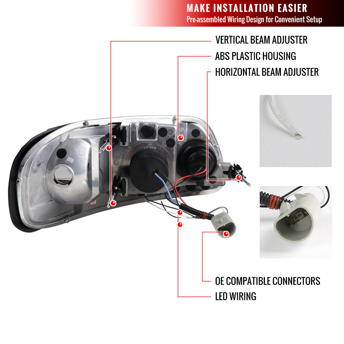Spec-D 97-03 Ford F150 Projector Headlights LED Bar Chrome