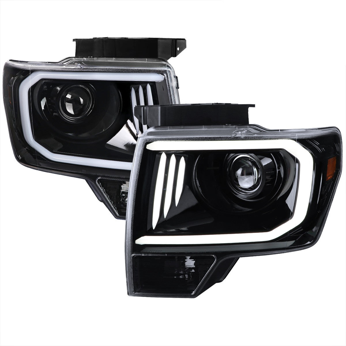 Spec-D 09-14 Ford F150 Projector Headlights LED Bar Black/Clear