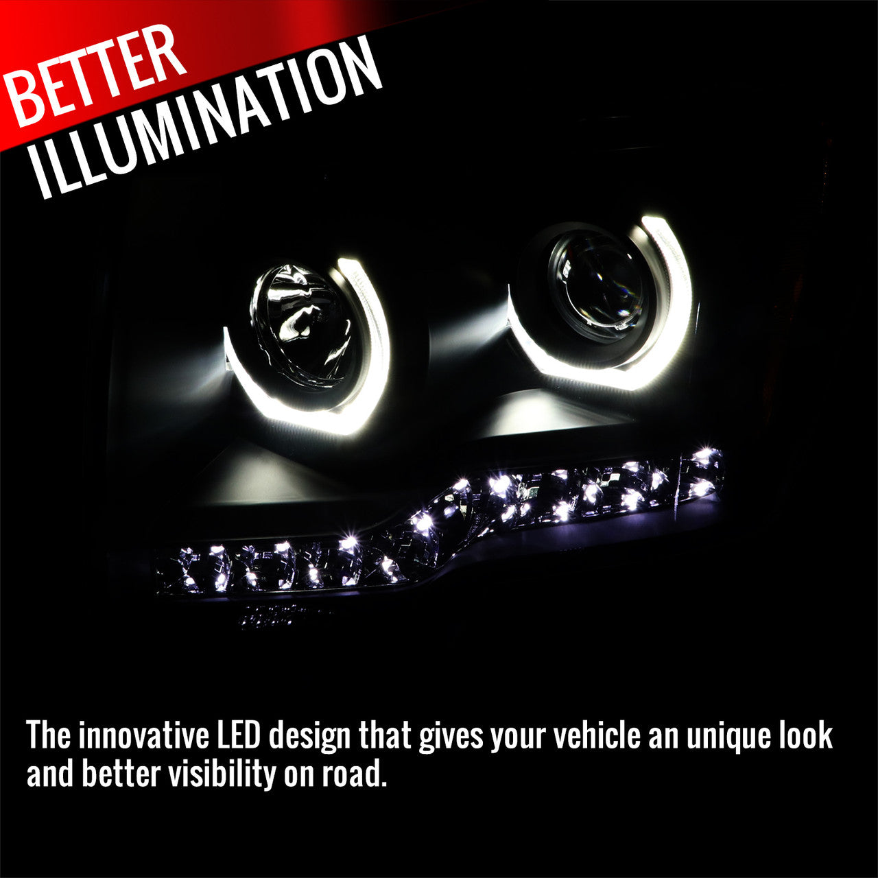 Spec-D 09-14 Ford F150 U-Ring Halo Projector Headlights Black