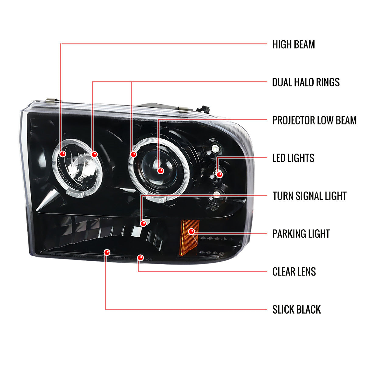 Spec-D 99-04 Ford F250 F350 F450 Excursion Headlights Black