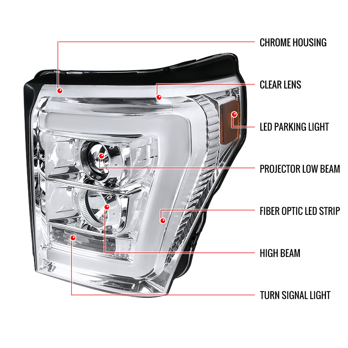 Spec-D 11-16 Ford F250 F350 F450 Pro SEQ Headlights Chrome