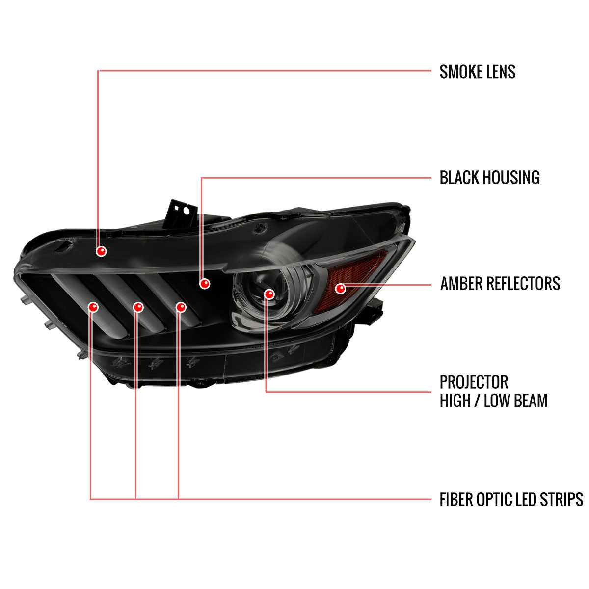 Spec-D 15-20 Ford Mustang Projector Headlights Black Smoked