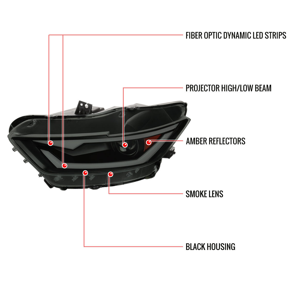 Spec-D 15-17 Mustang LED Bar Headlights Smoked OEM HID