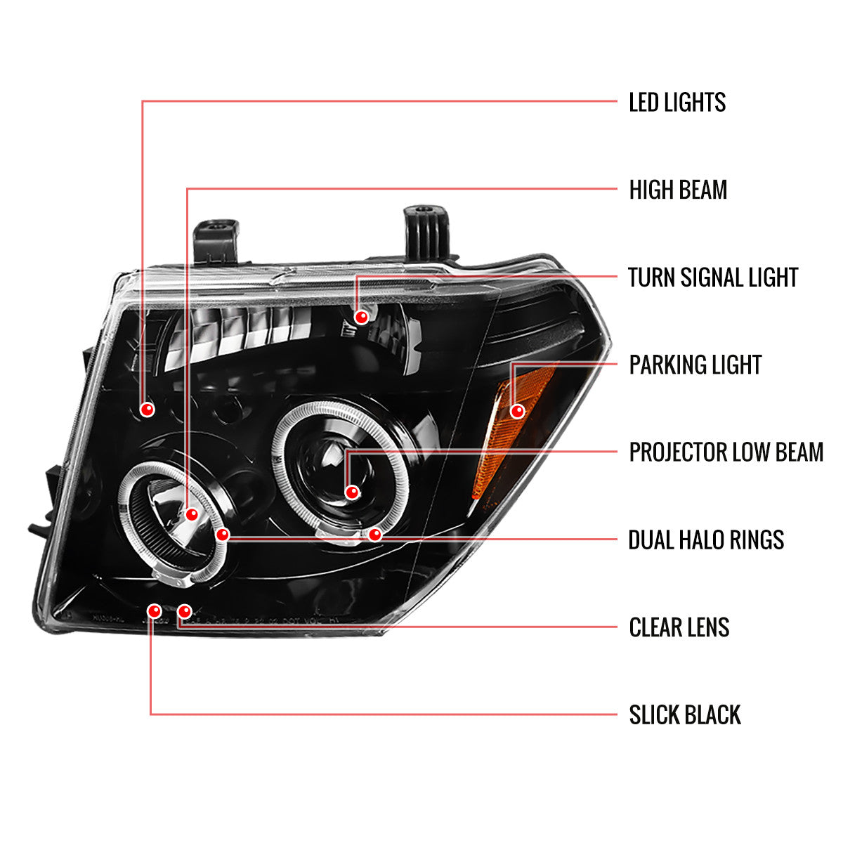 Spec-D 05-07 Frontier Pathfinder Projector Headlights Black