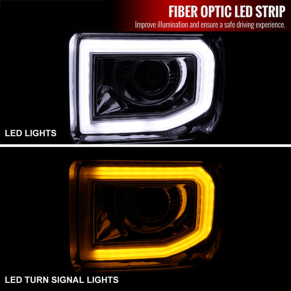 Spec-D 14-19 GMC Sierra Headlights LED DRL Bar Projector Chrome
