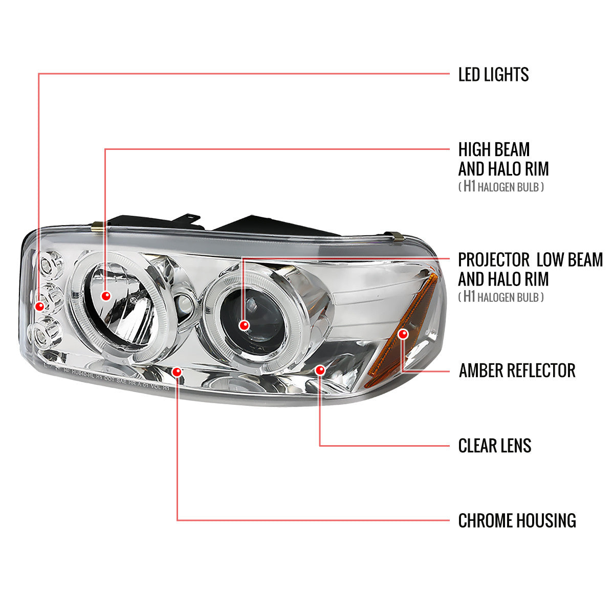 Spec-D 00-06 GMC Yukon Denali Headlights Halo Projector Chrome