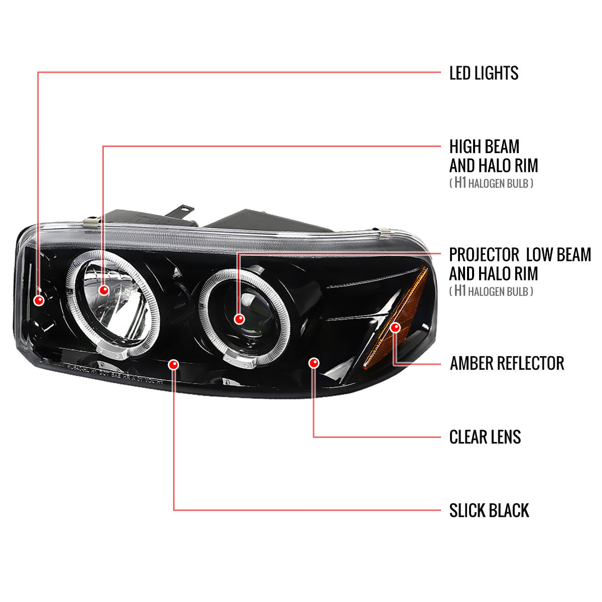 Spec-D 00-06 GMC Denali Dual Projector Headlights Black