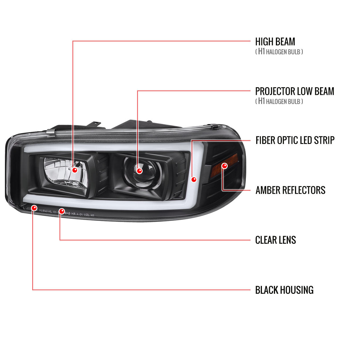 Spec-D 01-06 GMC Yukon Denali Projector Headlights Black Clear