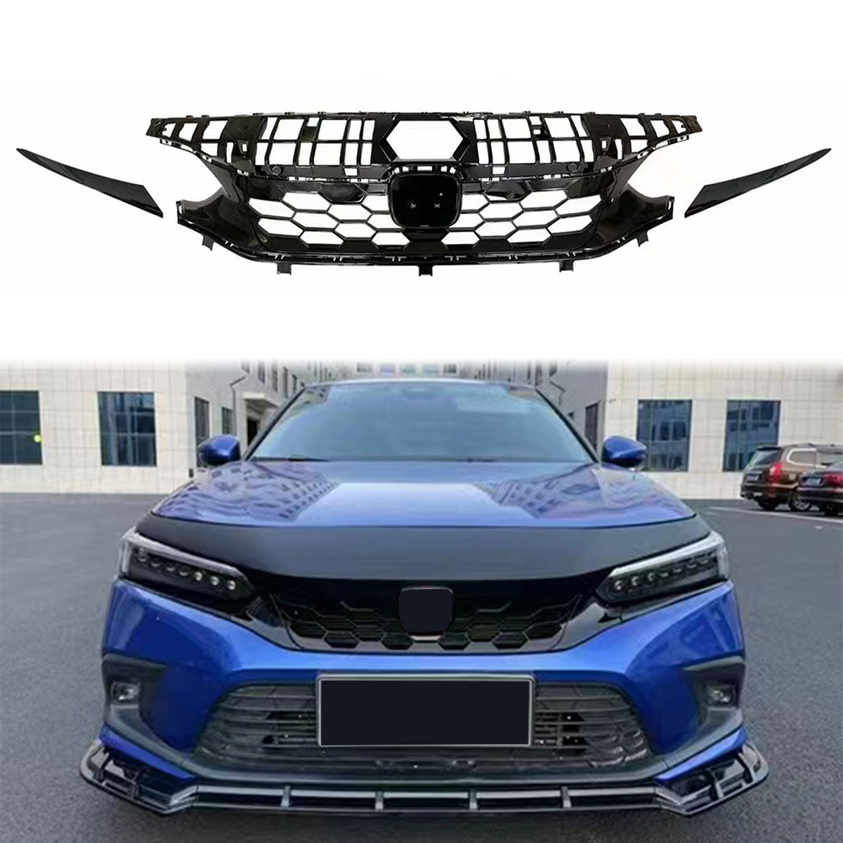 2022-2024 Civic Hatchback & SI OE Style Front Upper Grille Gloss Black