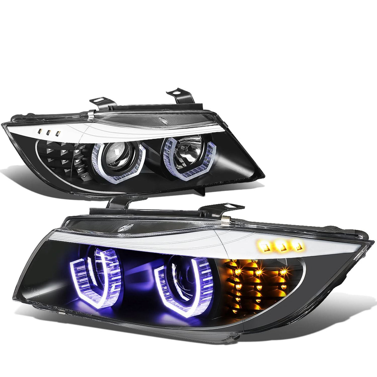 06-08 BMW 3-Series Crystal Halo Projector LED Headlights Black