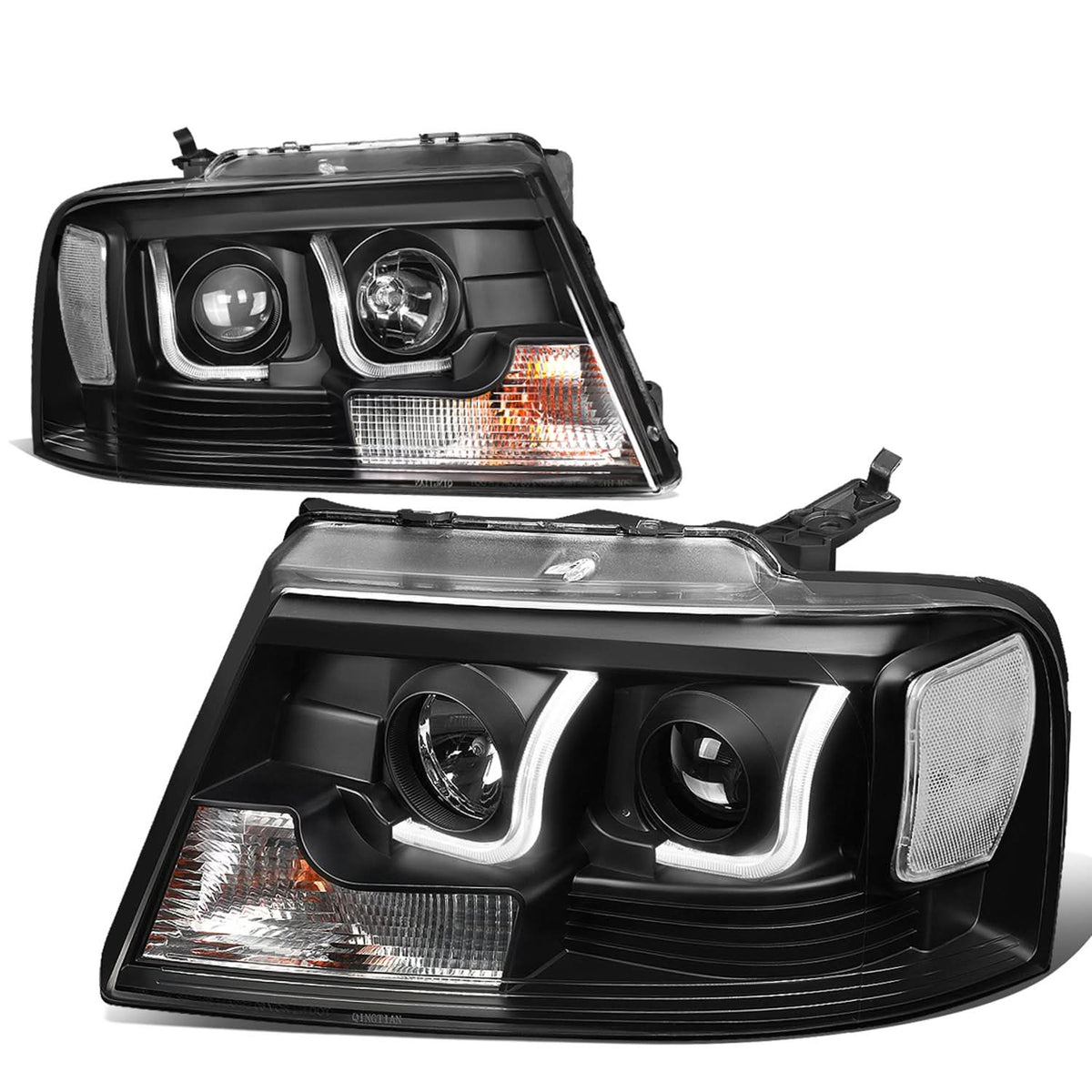 04-08 Ford F-150 3D LED J-Bar Halo Projector Headlights Black Housing