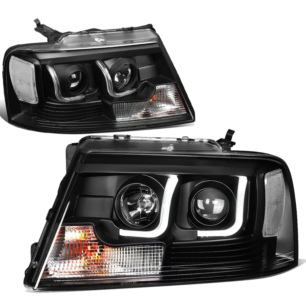 04-08 Ford F-150 3D LED J-Bar Halo Projector Headlights Black Housing