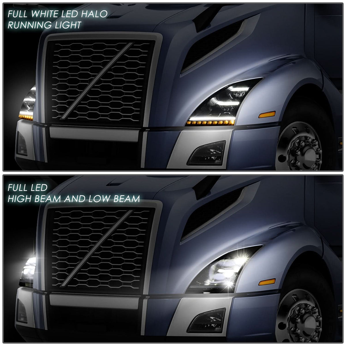 2018-2021 Volvo VNL VNR Sequential LED Headlights Black