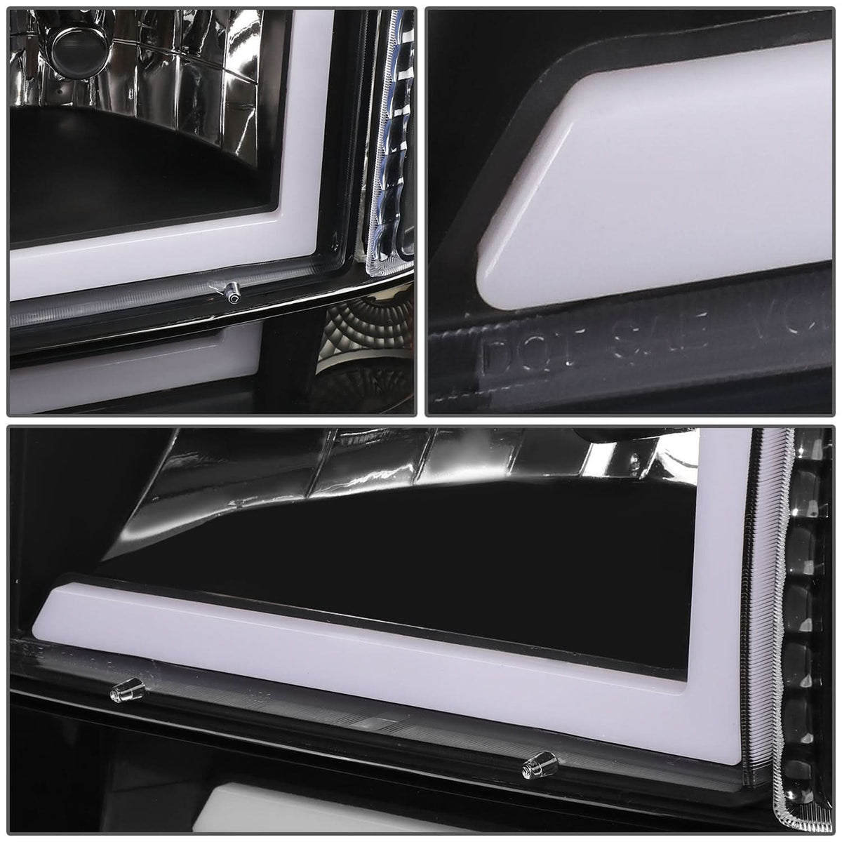 92-96 Ford F-150 F-250 F-350 Bronco Dual LED DRL Headlights Black