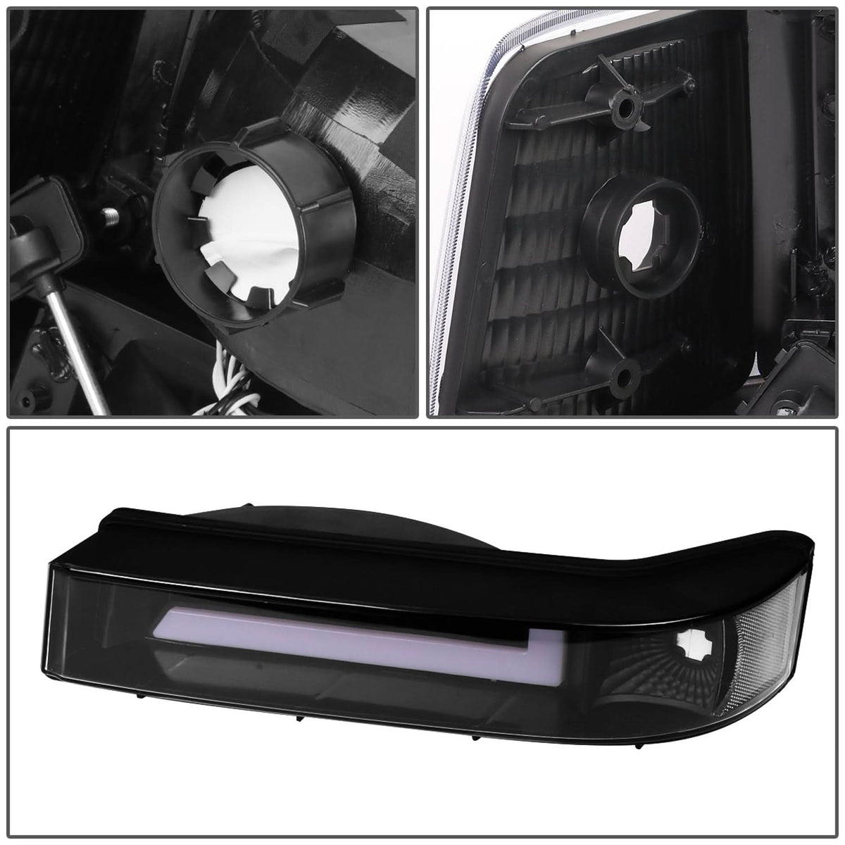 92-96 Ford F-150 F-250 F-350 Bronco Dual LED DRL Headlights Black