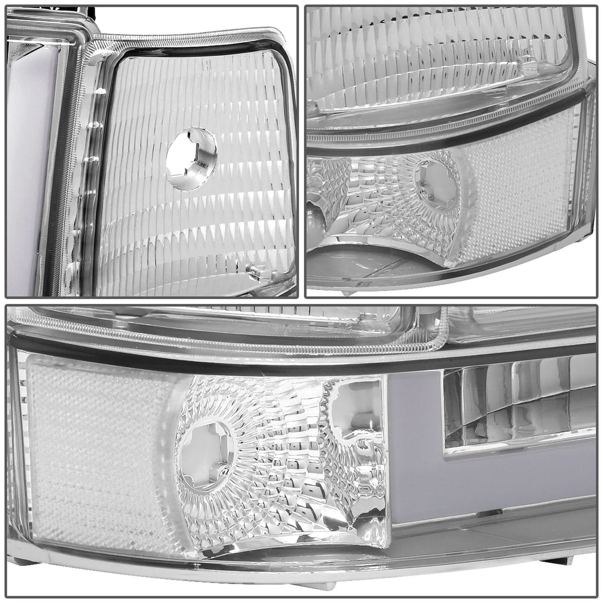 92-96 Ford F-150 F-250 F-350 Bronco Dual LED DRL Headlights Chrome