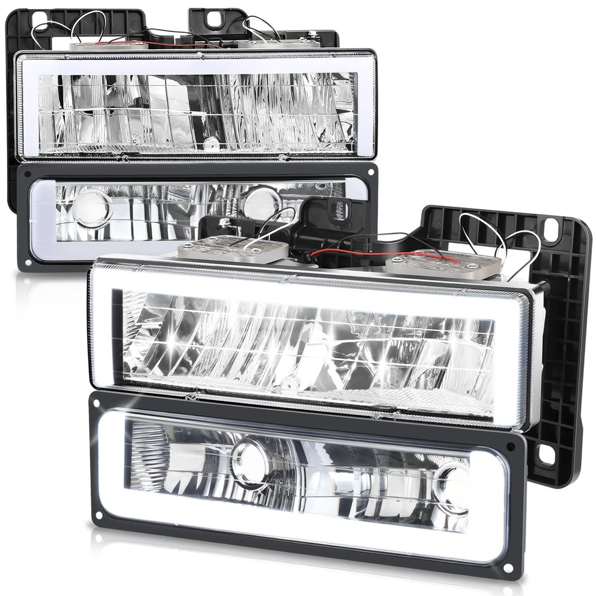 Clear Lens Chrome Housing LED Bar Headlights 4PCS