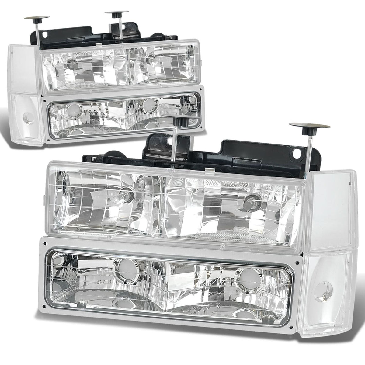 88-93 Chevrolet C10 Chrome Housing Clear Corner 8PC Headlight Set