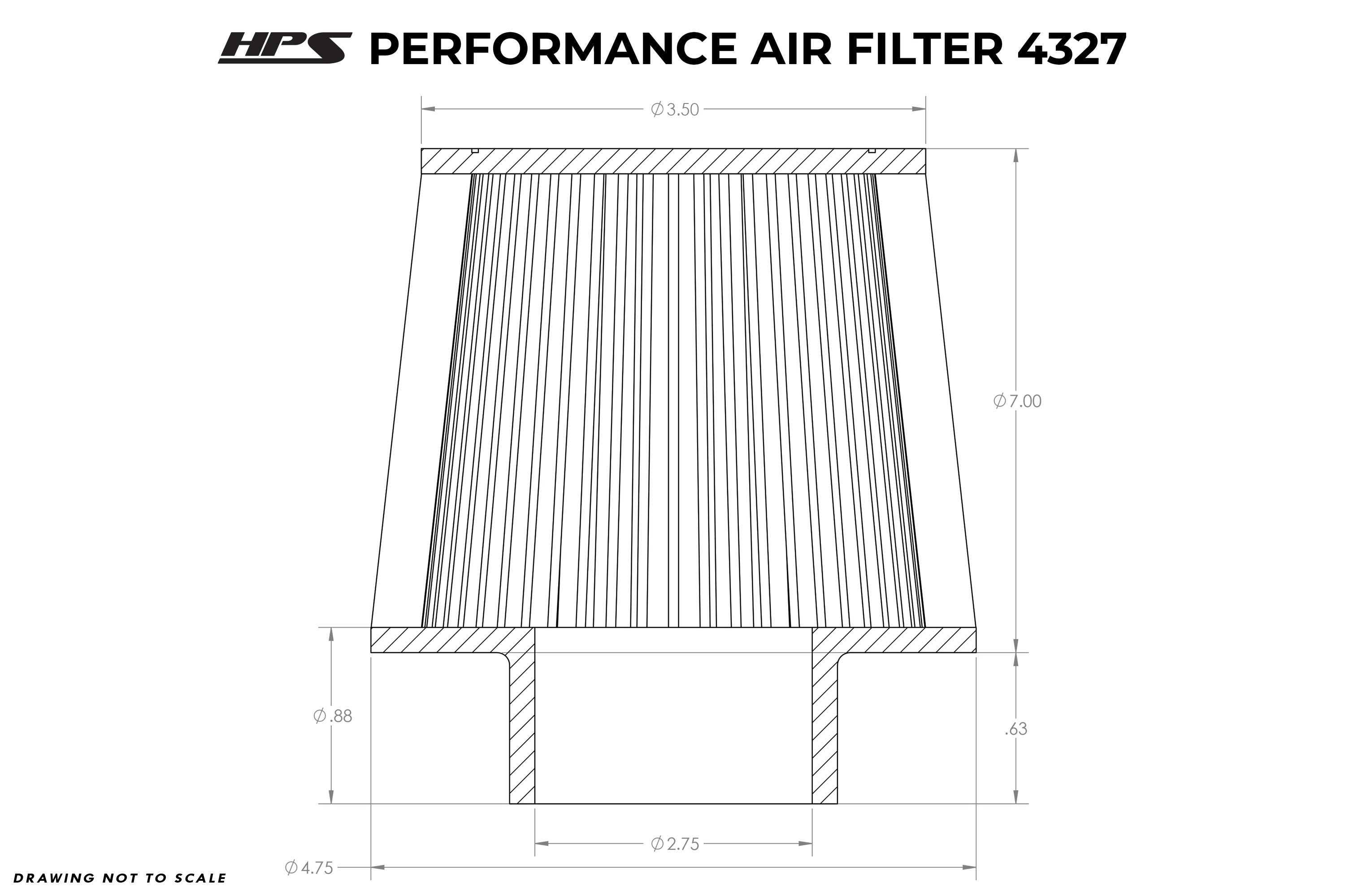 HPS Performance 2.75" Air Filter, 7-5/8" Length, 4.75" Base, 3.5" Top HPS-4327