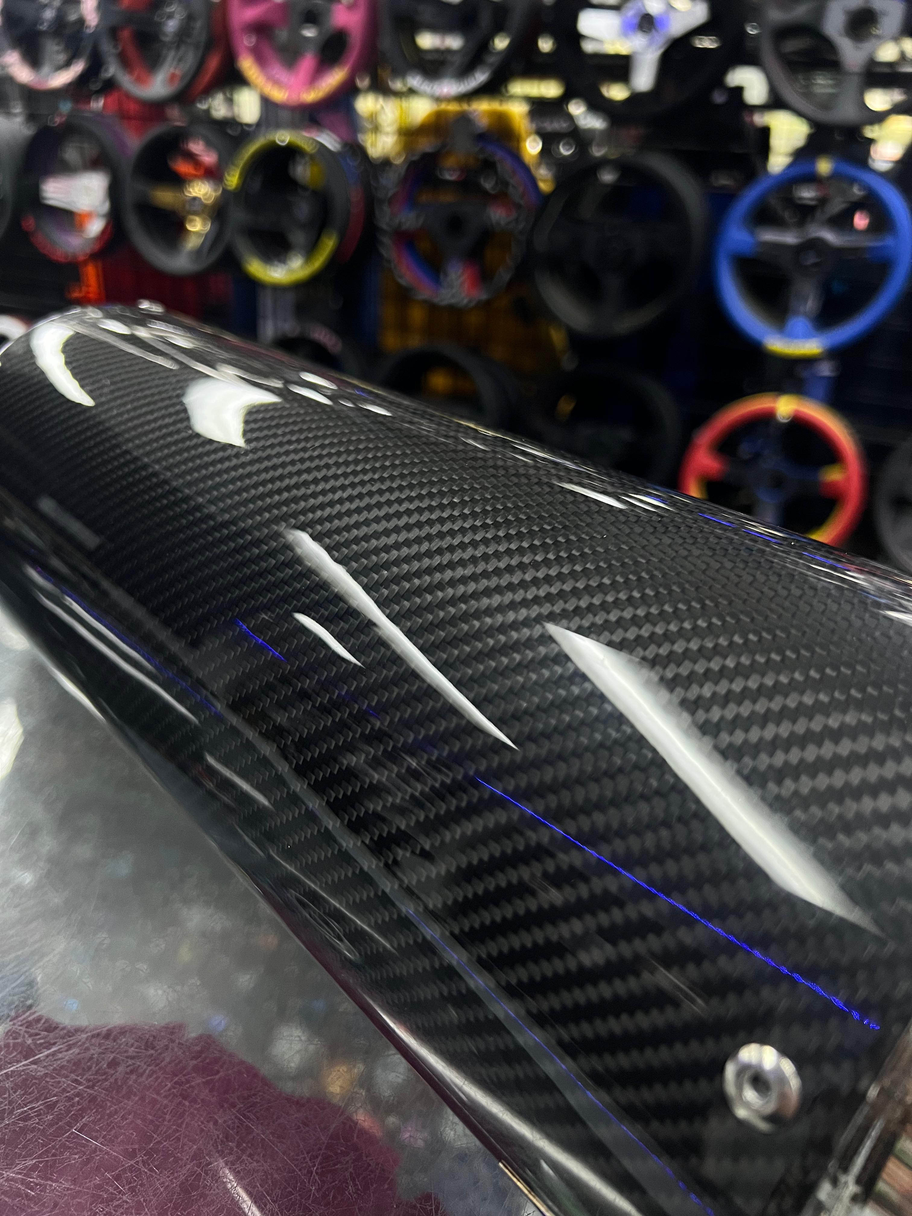 SPDZ1 Carbon Series Performance Muffler – 3” Inlet / 4.5” Burnt Tip (No-Weld Design)