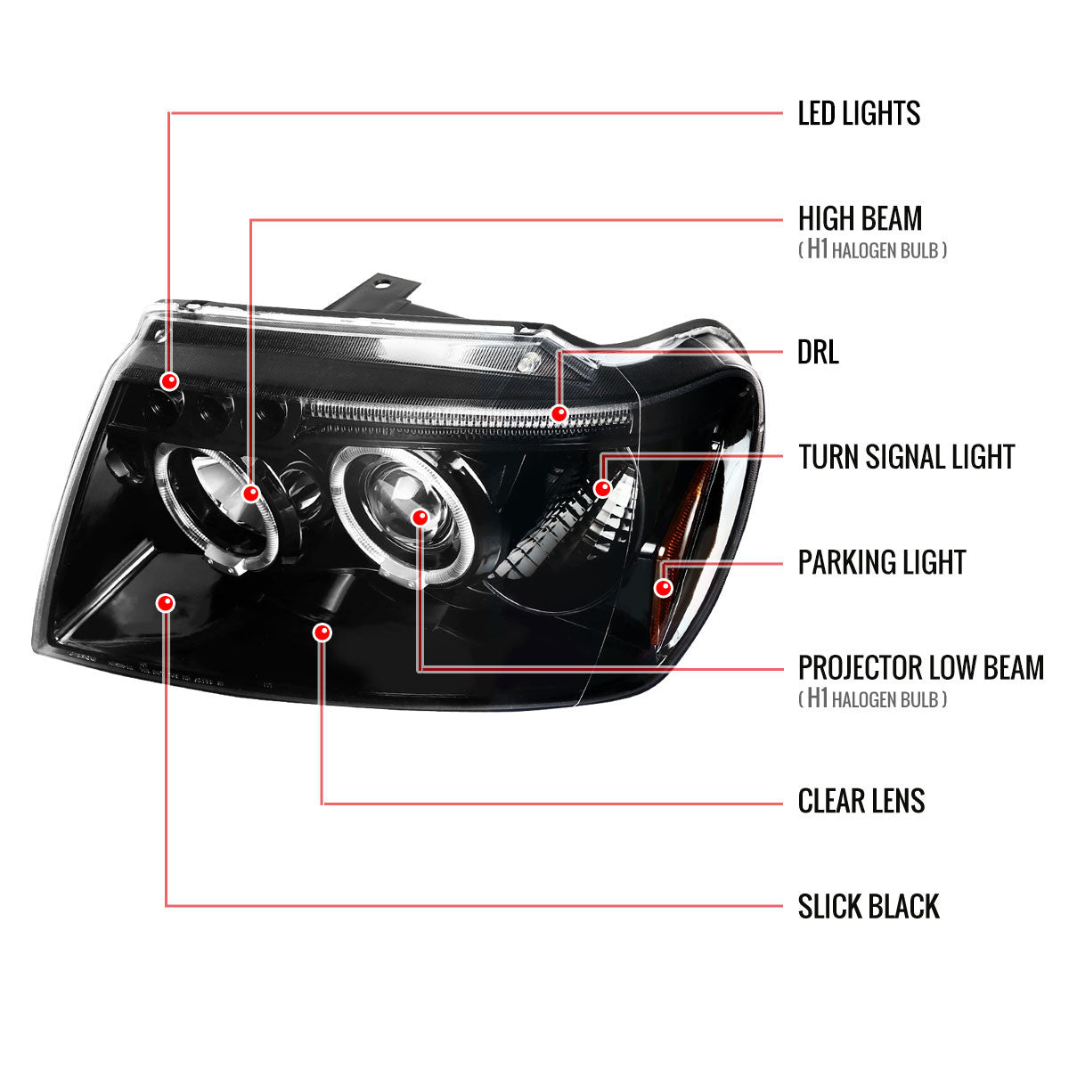 Spec-D 99-04 Jeep Grand Cherokee Projector Headlights Black