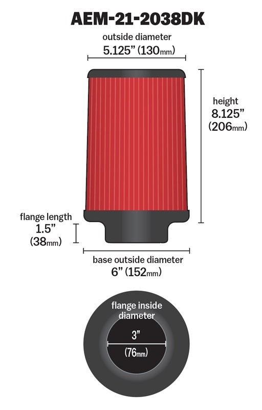 AEM Induction DryFlow Air Filter AIP21-2038DK
