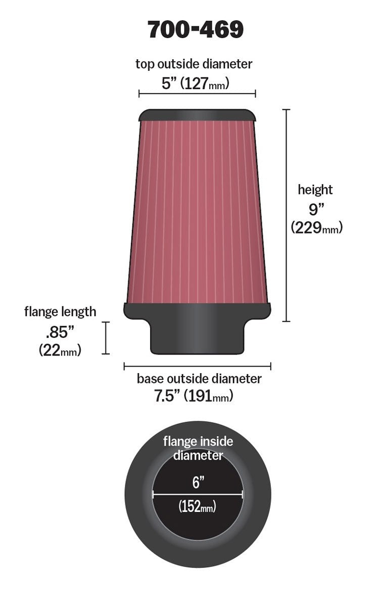 Airaid Universal Air Filter - Cone 6 x 7 1/4 x 5 x 9 700-469