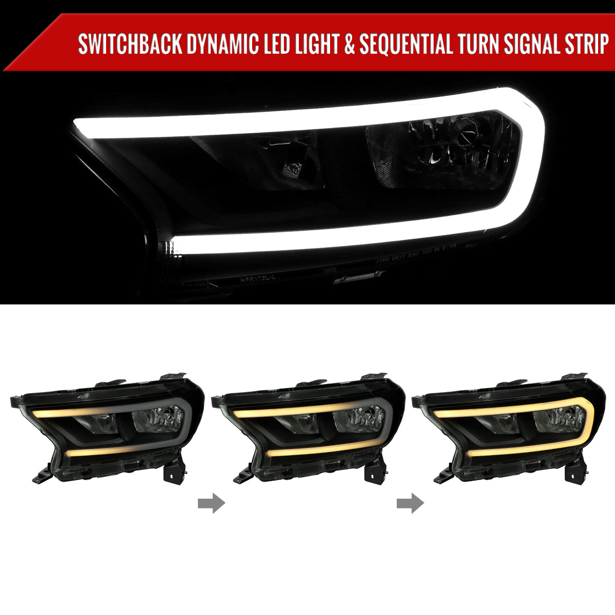 Spec-D 19-24 Ranger XL XLT Headlights OEM Style Light Bar Black/Smoked