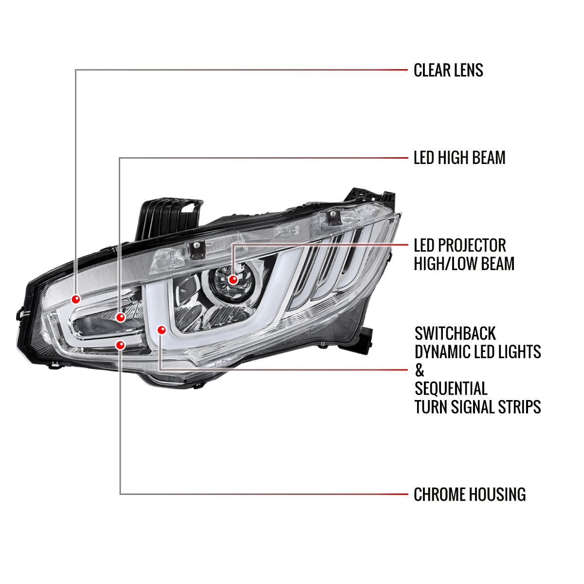 Spec-D 16-21 Honda Civic Headlights Switchback Sequential LED Chrome
