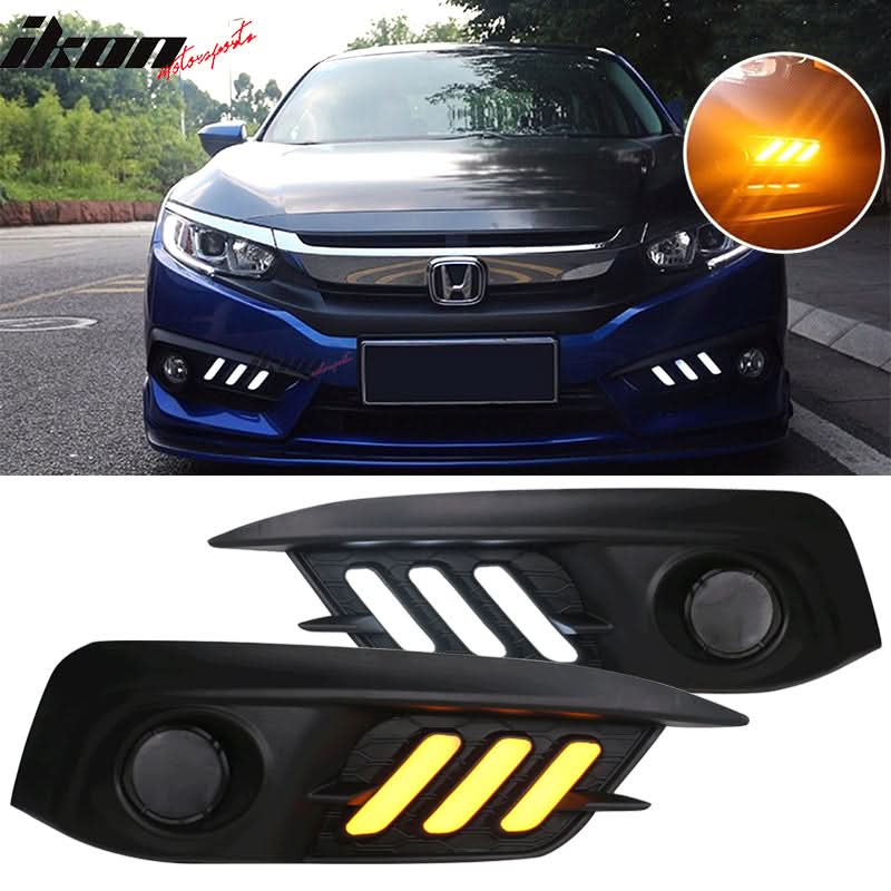 2016-2018Â Honda Civic LED Amber & White Fog light Bezels Cover 2DR 4DR
