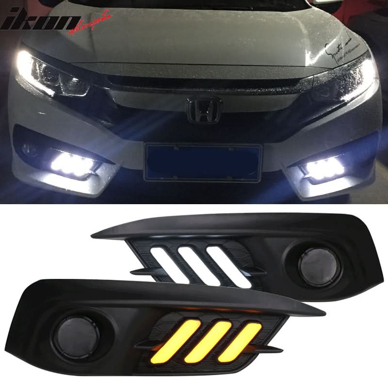 2016-2018Â Honda Civic LED Amber & White Fog light Bezels Cover 2DR 4DR