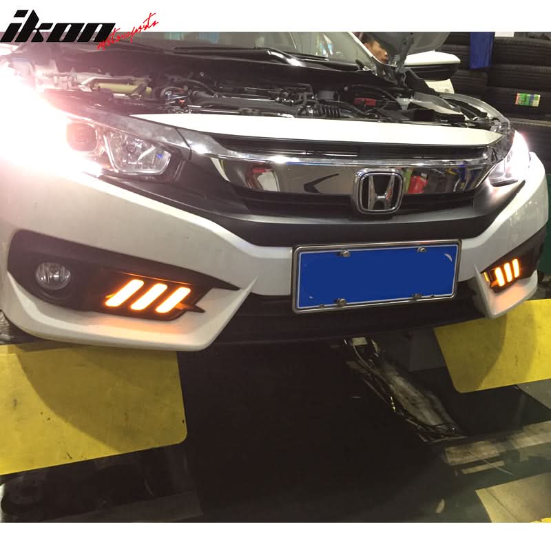 2016-2018Â Honda Civic LED Amber & White Fog light Bezels Cover 2DR 4DR