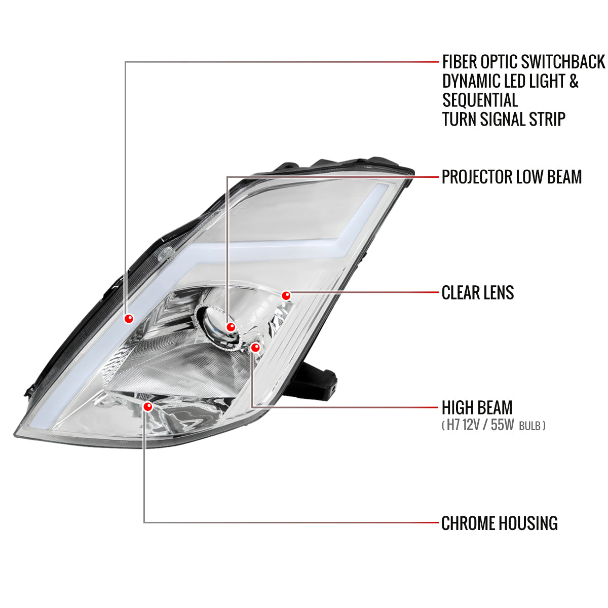 Spec-D 03-05 Nissan 350Z SEQ Projector Headlights Chrome 350Z03