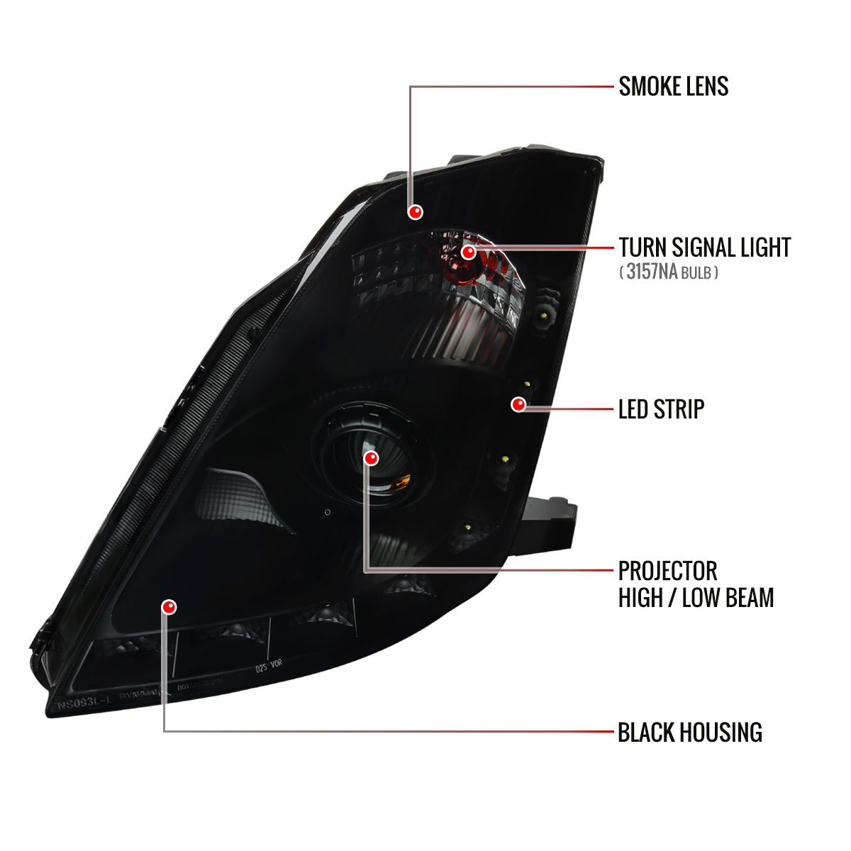 Spec-D 06-09 350Z LED Projector Headlights Black/Smoked Lens