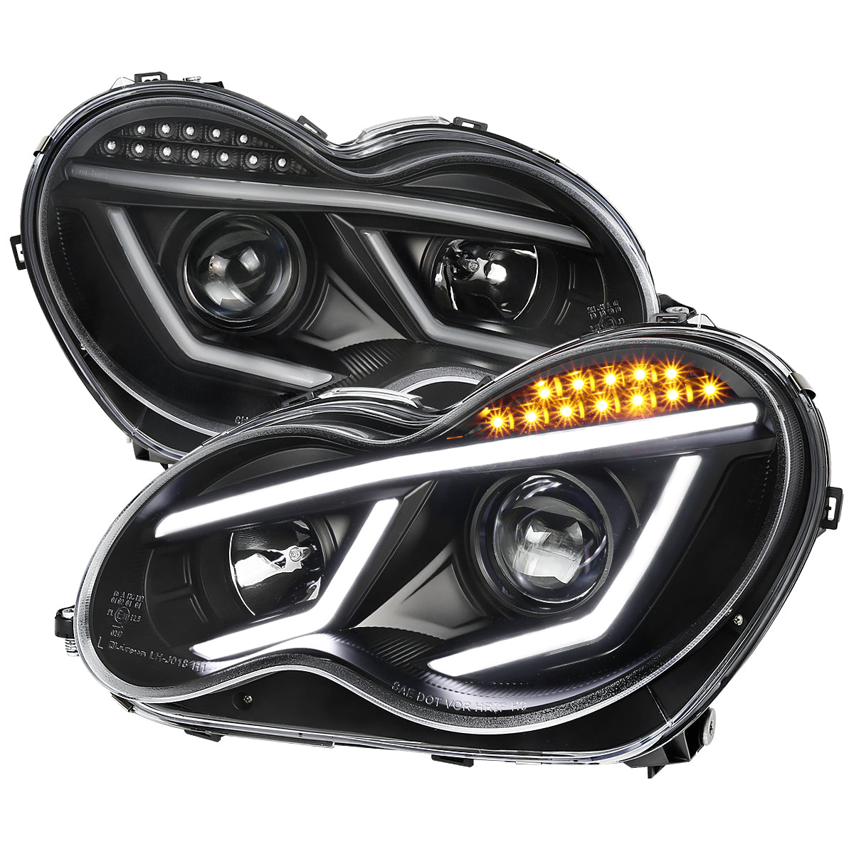 Spec-D 01-07 Benz W203 C-Class 4DR Projector Headlights LED Light Bar