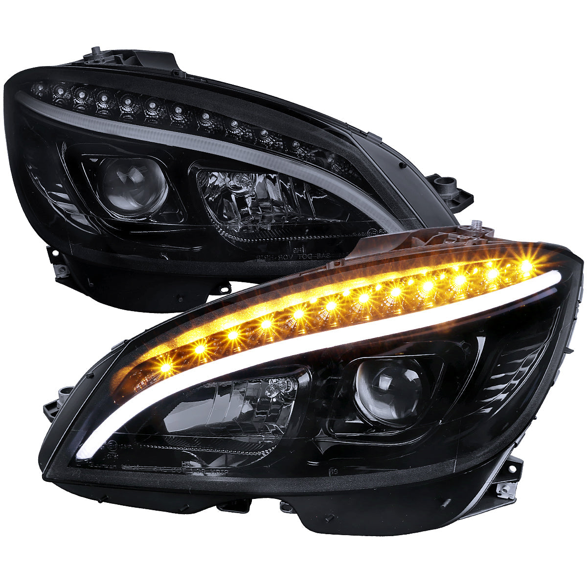 Spec-D 08-11 Benz W204 C Class Pro Headlights Light Bar Black /Smoked