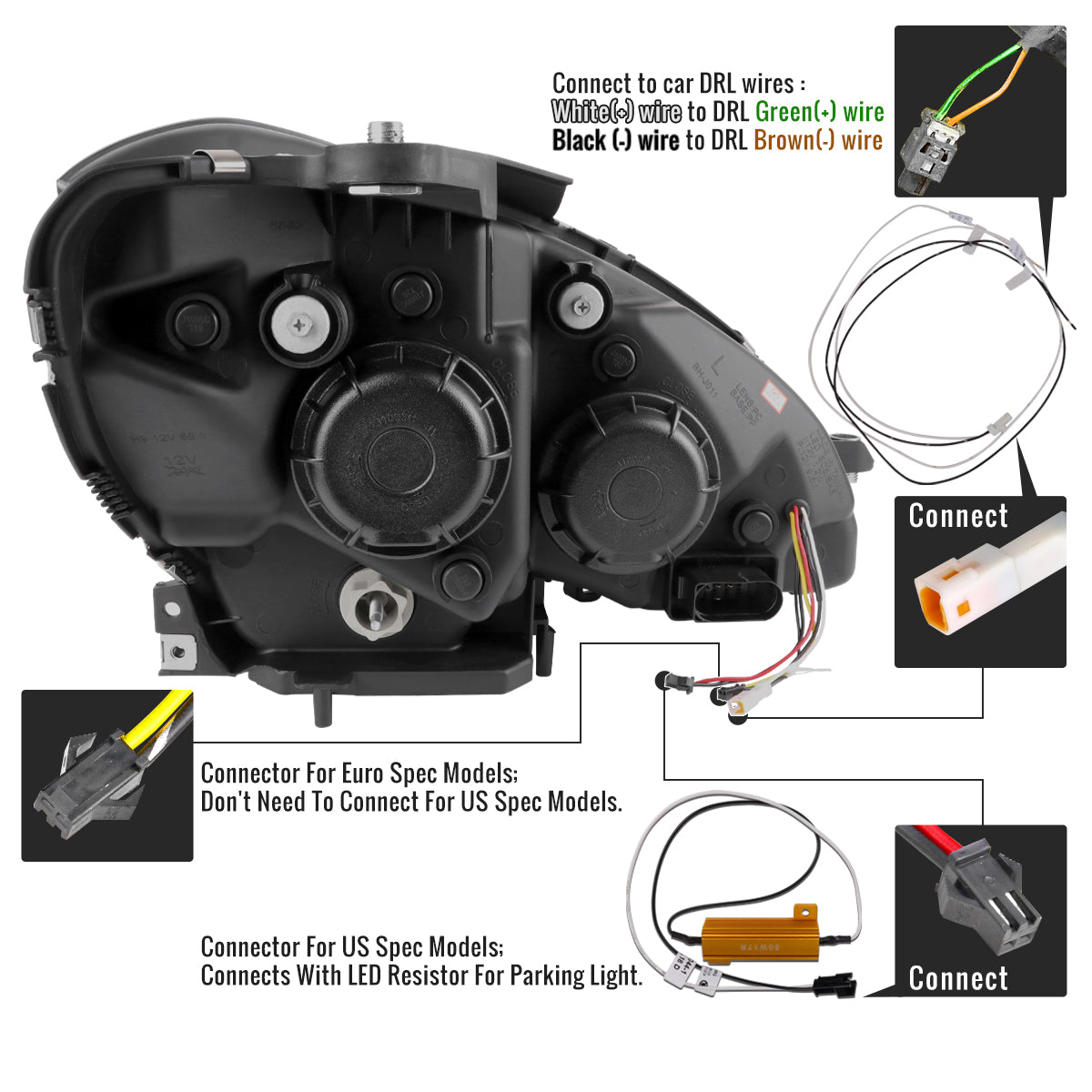 Spec-D 12-14 Mercedes W204 C-Class SEQ Bar Pro Headlights Black Smoked