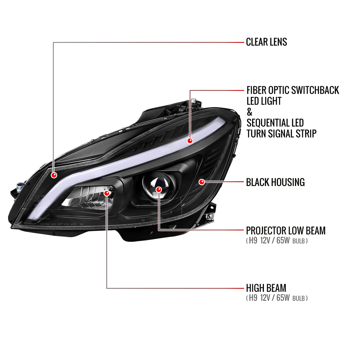Spec-D 12-14 Mercedes C-Class W204 Projector Headlights LED Turn.