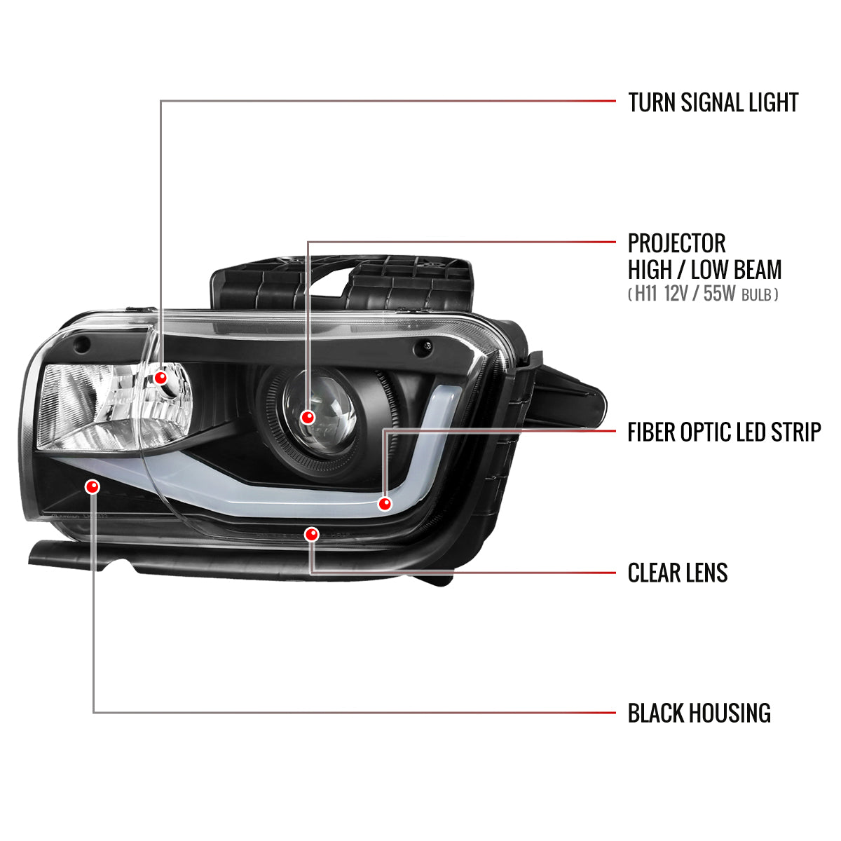 Spec-D 10-13 Chevy Camaro LED Bar Projector Headlights Black