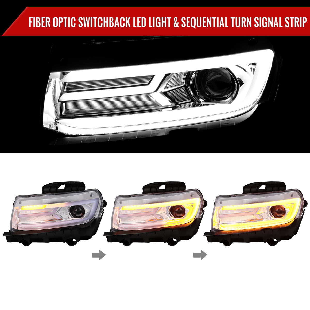 Spec-D 14-15 Chevy Camaro Projector Headlights SEQ LED Strip Chrome