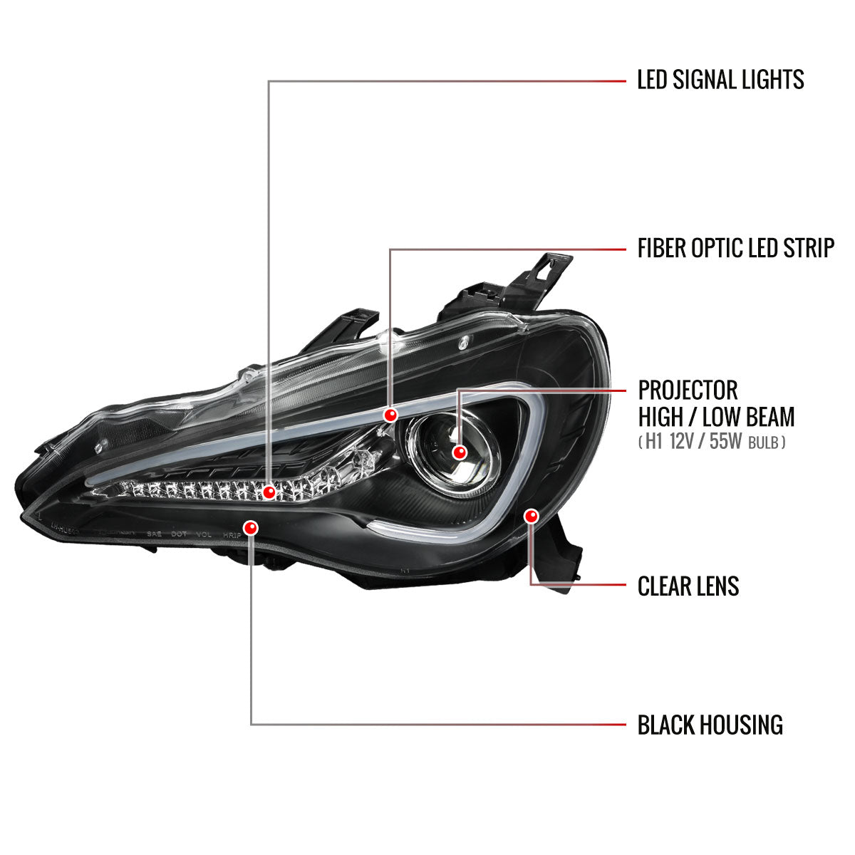 Spec-D 12-17 Scion FRS/ 86 Projector Headlights LED Bar Black